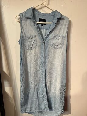 Sleeveless Light Wash Chambray Tencel  Shirt Dress